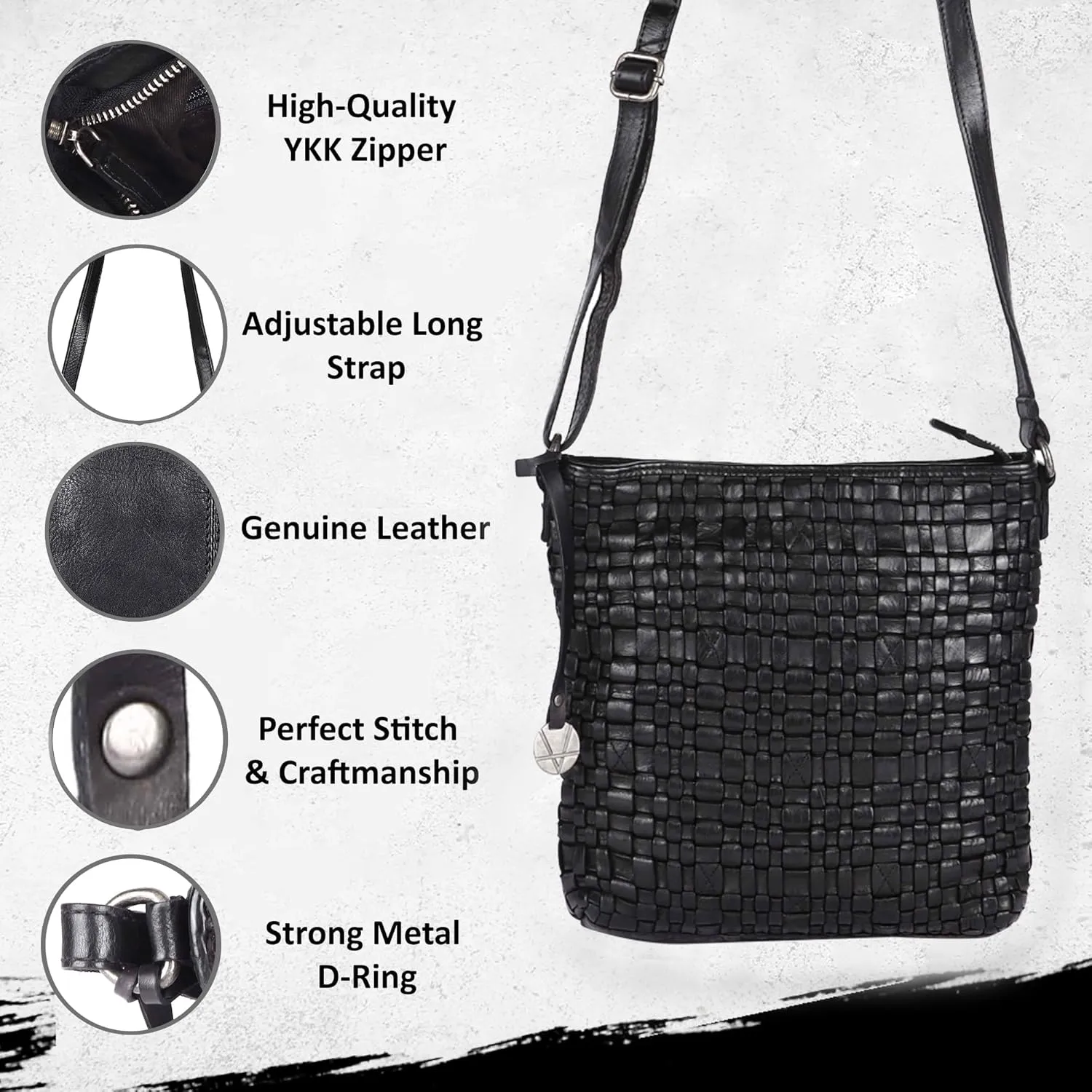 Genuine Leather Crossbody Sling Bag for Women, Purse for Women Trendy Casual Office Bag with Adjustable Strap