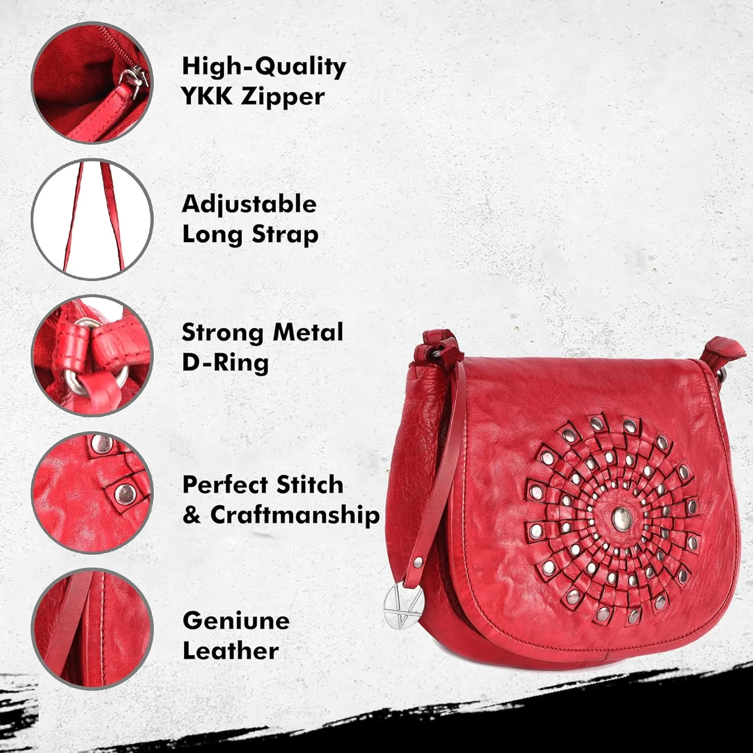 Genuine Leather Crossbody Sling Bag for Women, Purse for Women Trendy Casual Office Bag with Adjustable Strap