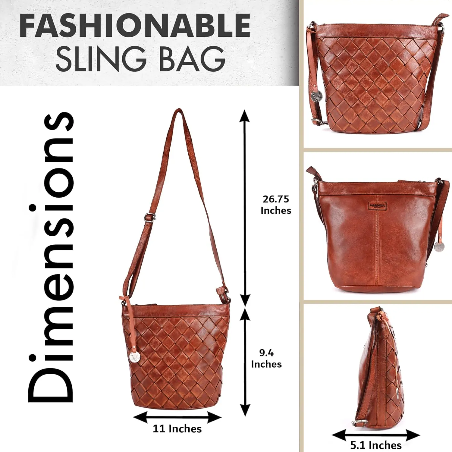 Genuine Leather Crossbody Sling Bag for Women - Trendy Casual Office Bag with Adjustable Strap