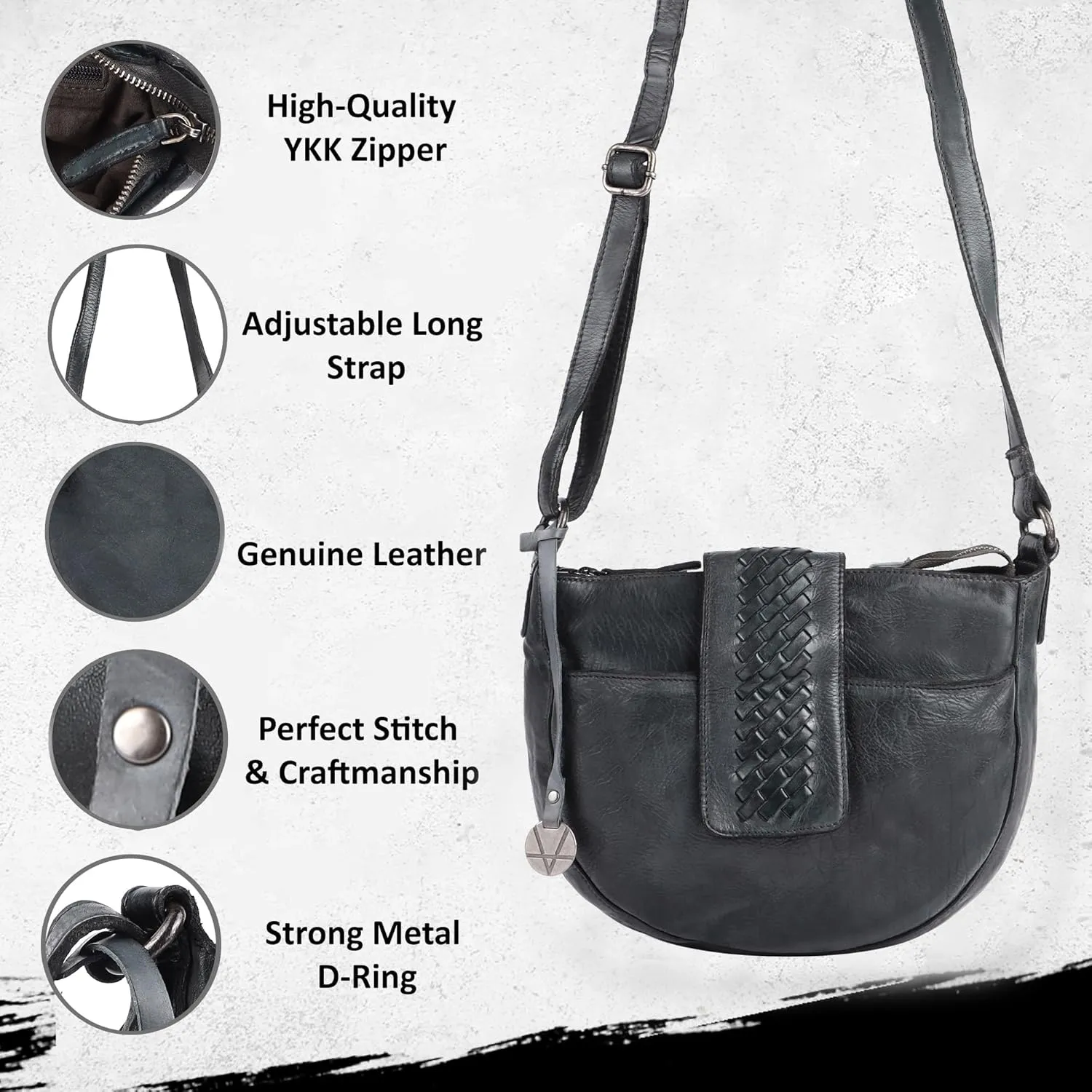 Genuine Leather Crossbody Sling Bag for Women - Trendy Casual Office Bag with Adjustable Strap