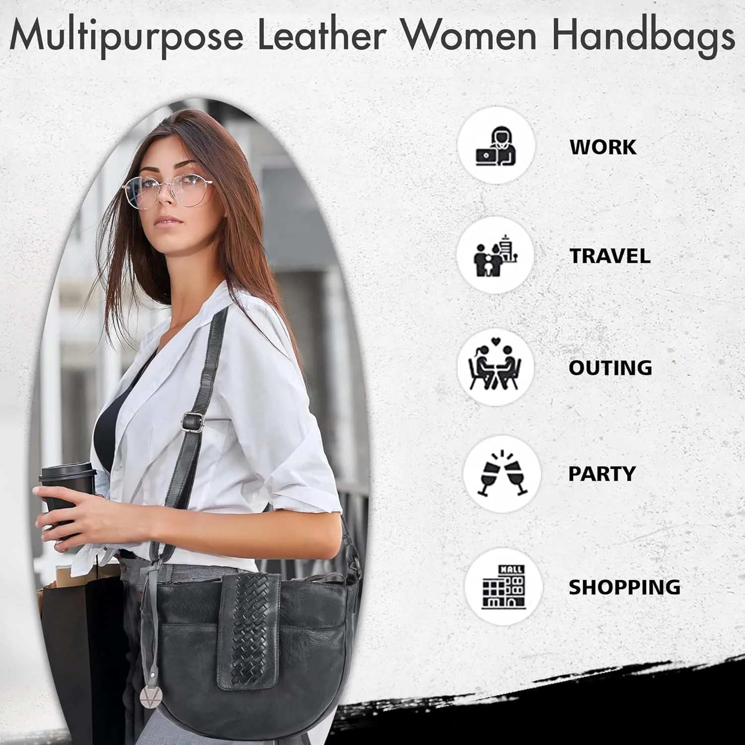 Genuine Leather Crossbody Sling Bag for Women - Trendy Casual Office Bag with Adjustable Strap