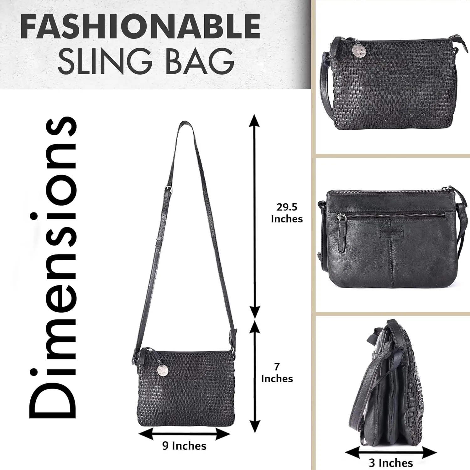Genuine Leather Crossbody Sling Bag for Women - Trendy Casual Office Bag with Adjustable Strap