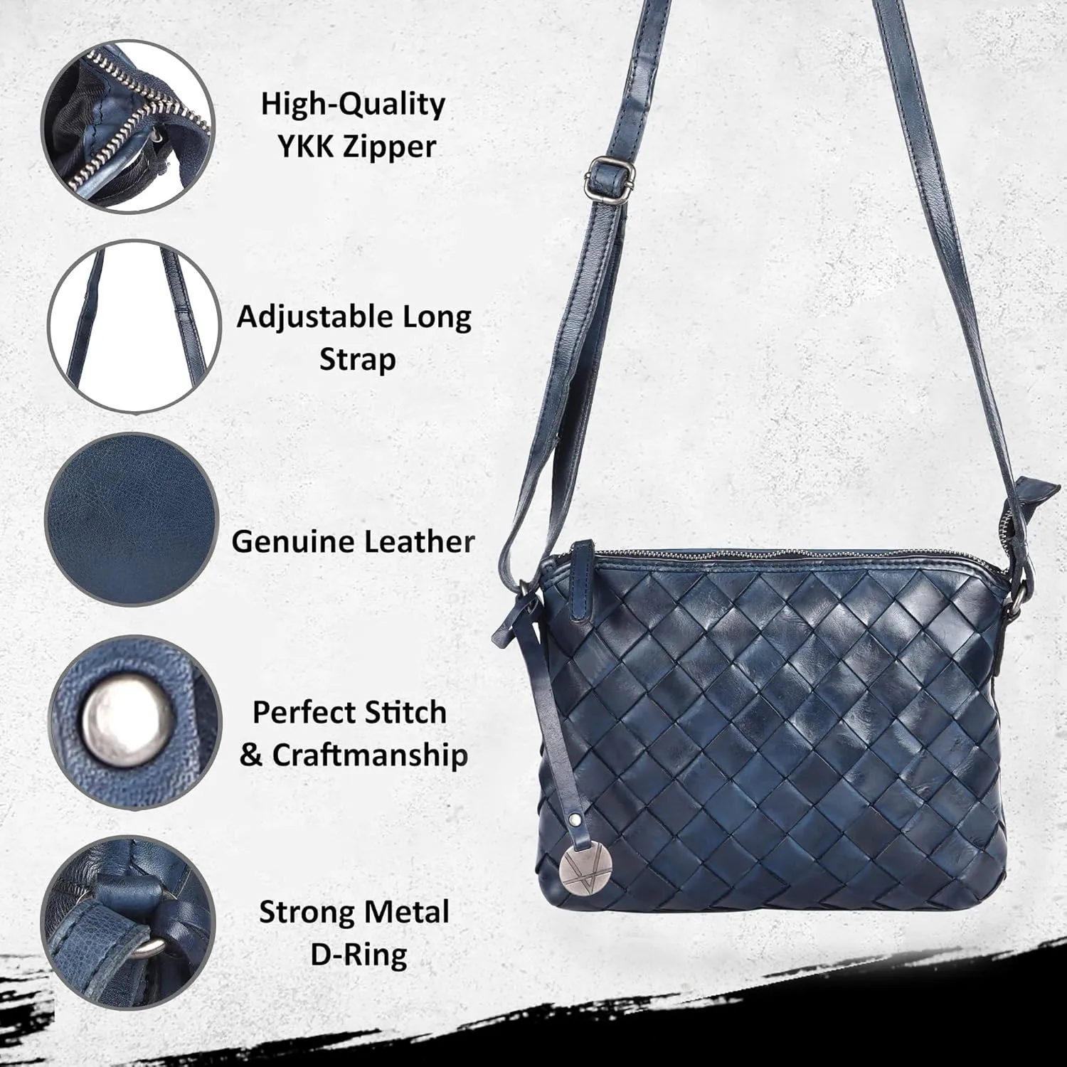Genuine Leather Crossbody Sling Bag for Women - Trendy Casual Office Bag with Adjustable Strap