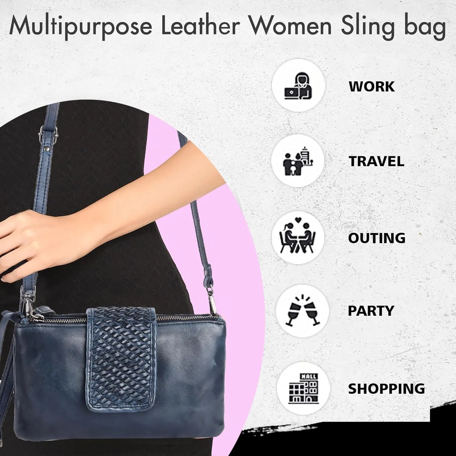 Genuine Leather Crossbody Sling Bag for Women - Trendy Casual Office Bag with Adjustable Strap