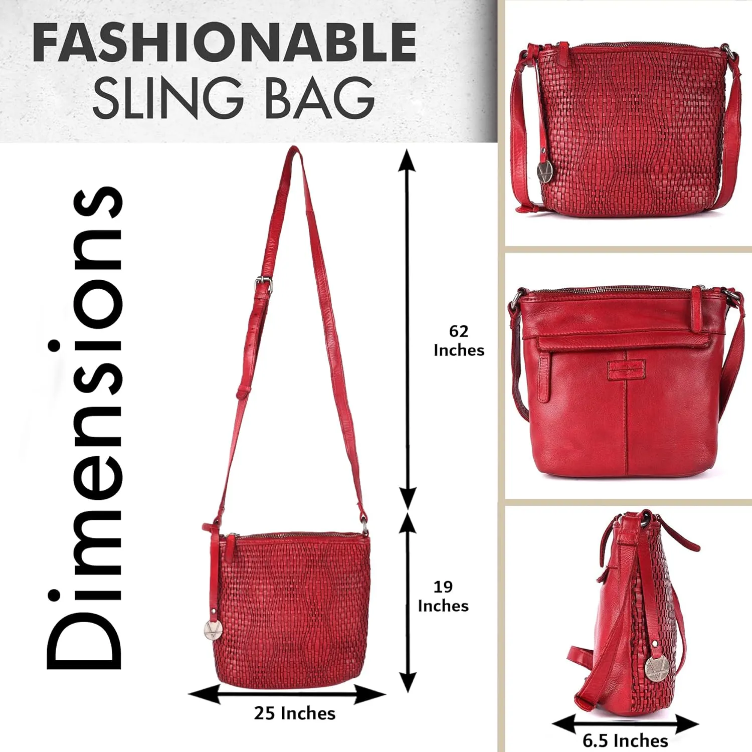 Genuine Leather Crossbody Sling Bag for Women - Trendy Casual Office Bag with Adjustable Strap