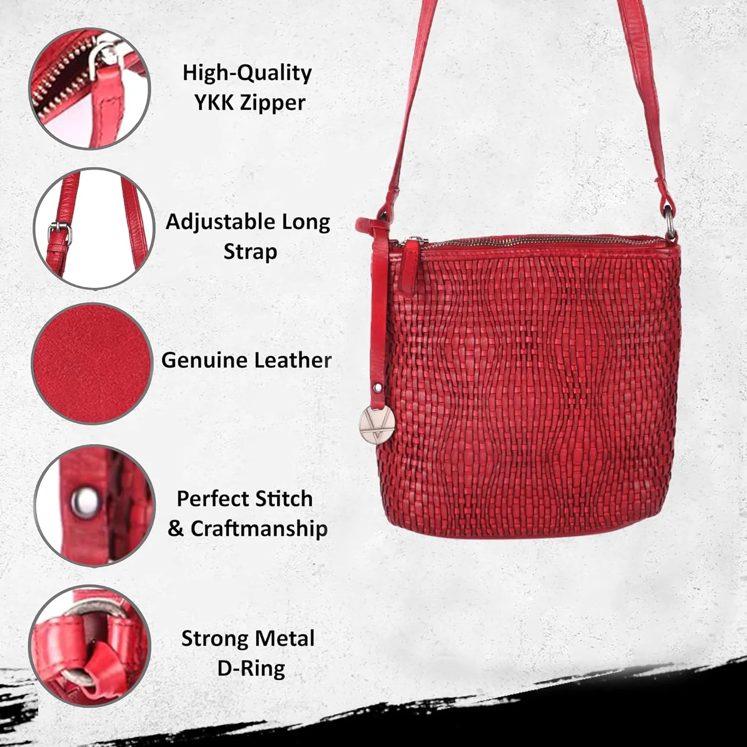 Genuine Leather Crossbody Sling Bag for Women - Trendy Casual Office Bag with Adjustable Strap