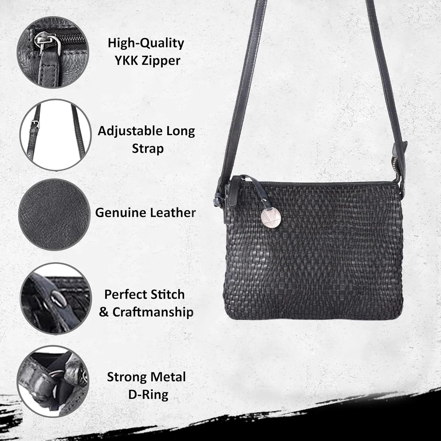 Genuine Leather Crossbody Sling Bag for Women - Trendy Casual Office Bag with Adjustable Strap