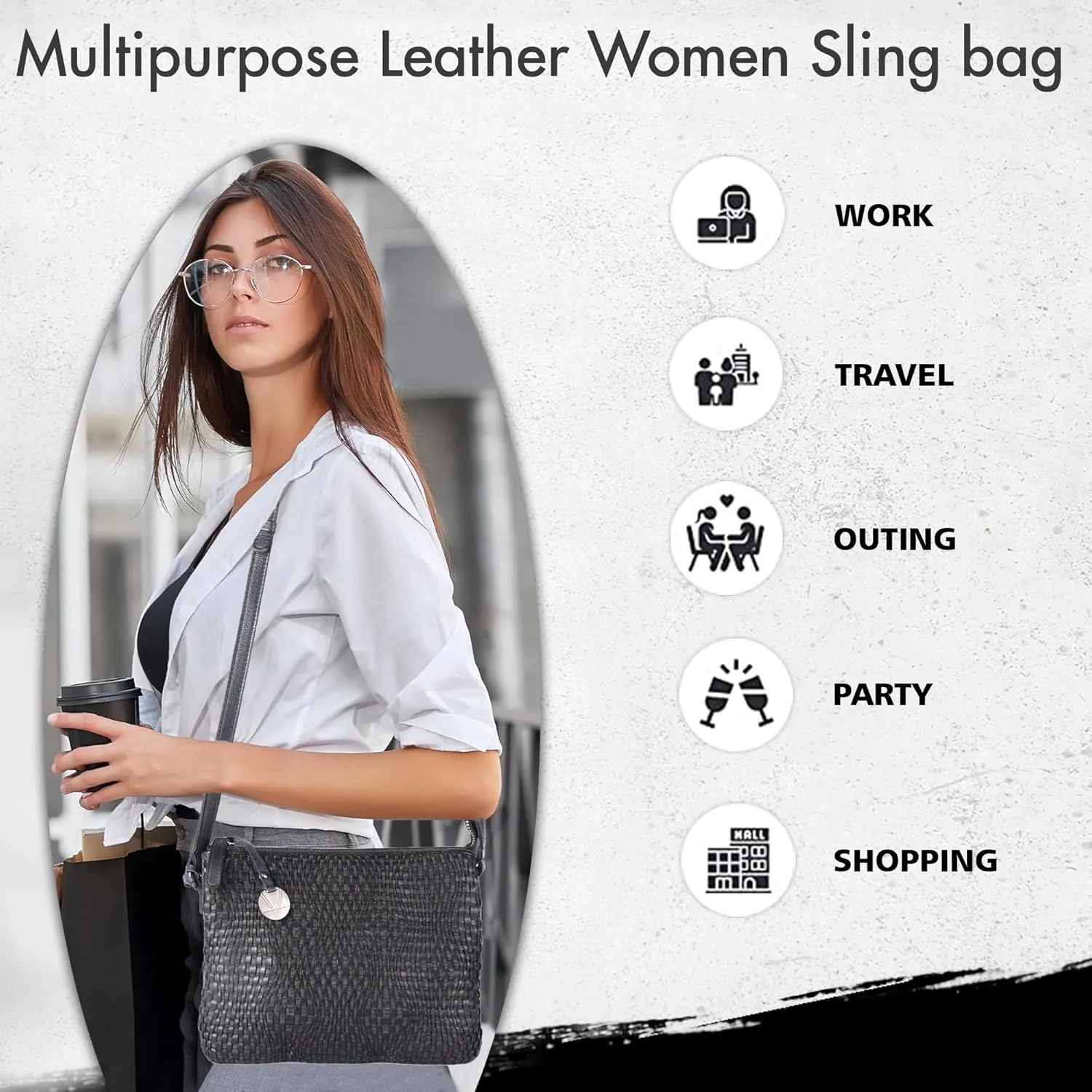 Genuine Leather Crossbody Sling Bag for Women - Trendy Casual Office Bag with Adjustable Strap