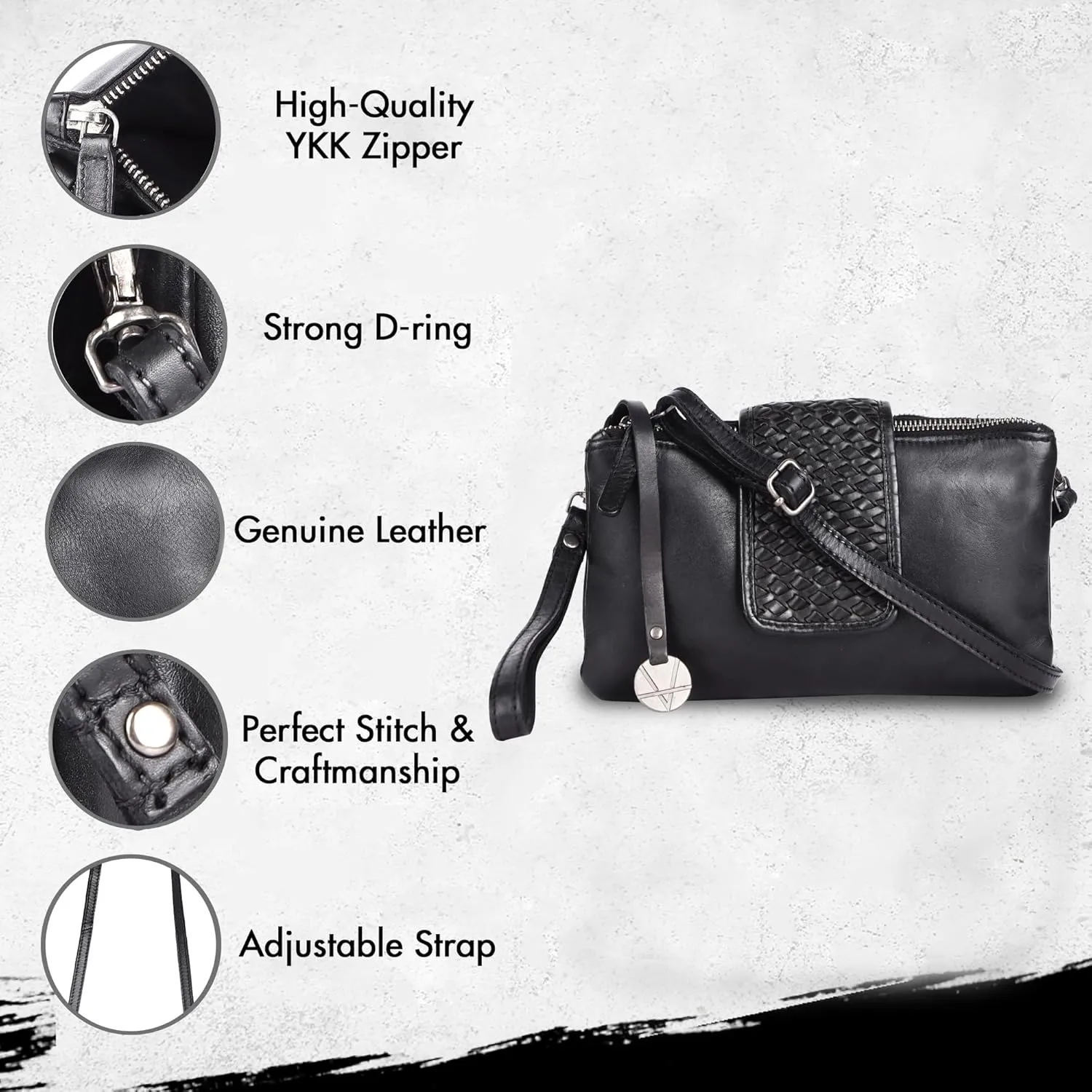 Genuine Leather Crossbody Sling Bag for Women - Trendy Casual Office Bag with Adjustable Strap