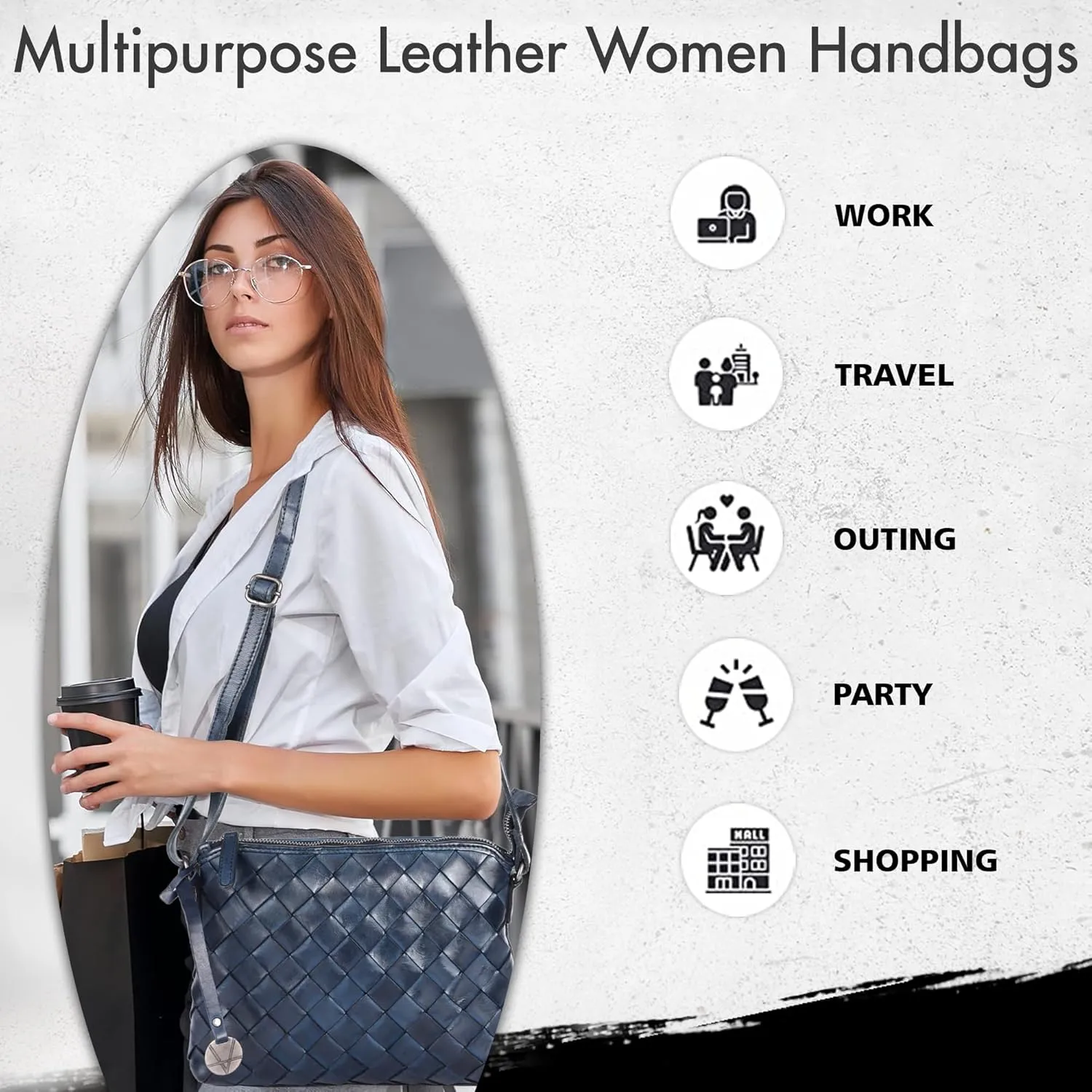 Genuine Leather Crossbody Sling Bag for Women - Trendy Casual Office Bag with Adjustable Strap