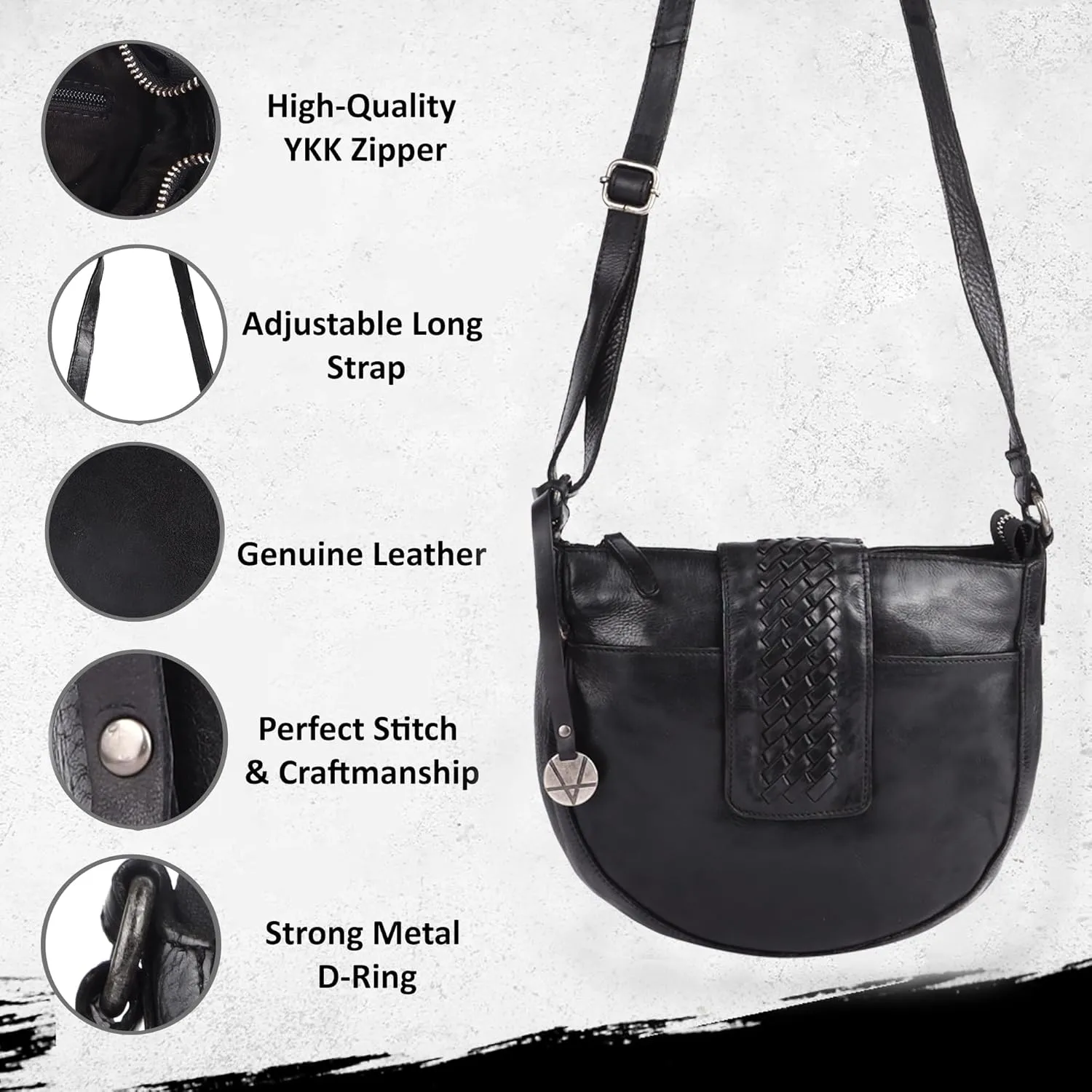 Genuine Leather Crossbody Sling Bag for Women - Trendy Casual Office Bag with Adjustable Strap