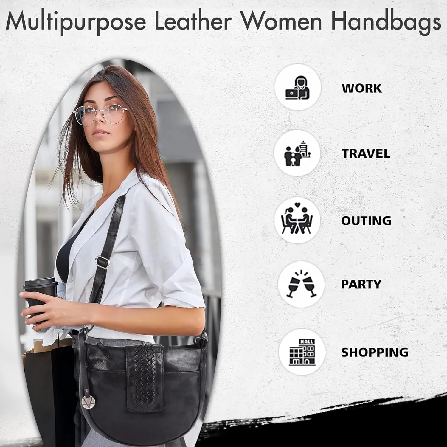 Genuine Leather Crossbody Sling Bag for Women - Trendy Casual Office Bag with Adjustable Strap