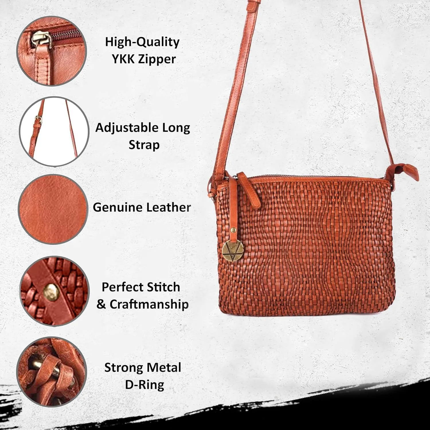Genuine Leather Crossbody Sling Bag for Women - Trendy Casual Office Bag with Adjustable Strap