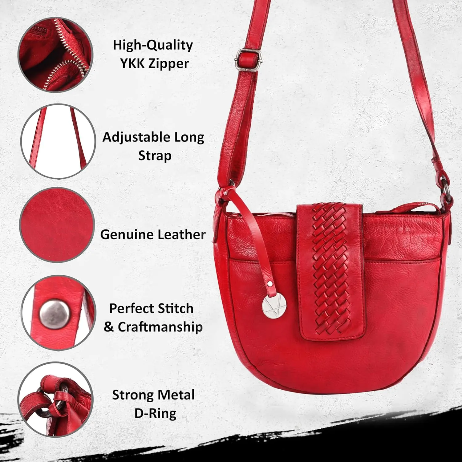 Genuine Leather Crossbody Sling Bag for Women - Trendy Casual Office Bag with Adjustable Strap