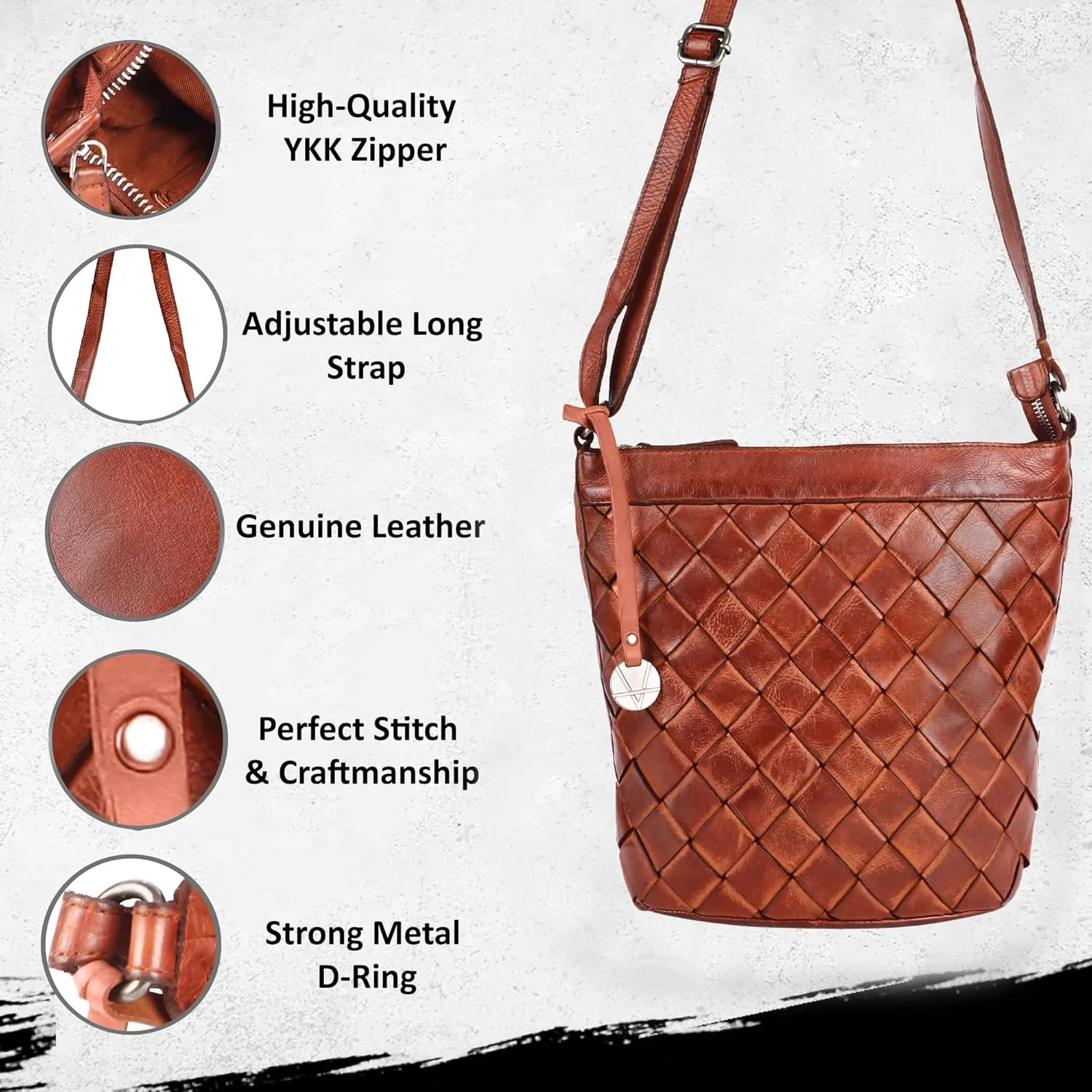 Genuine Leather Crossbody Sling Bag for Women - Trendy Casual Office Bag with Adjustable Strap