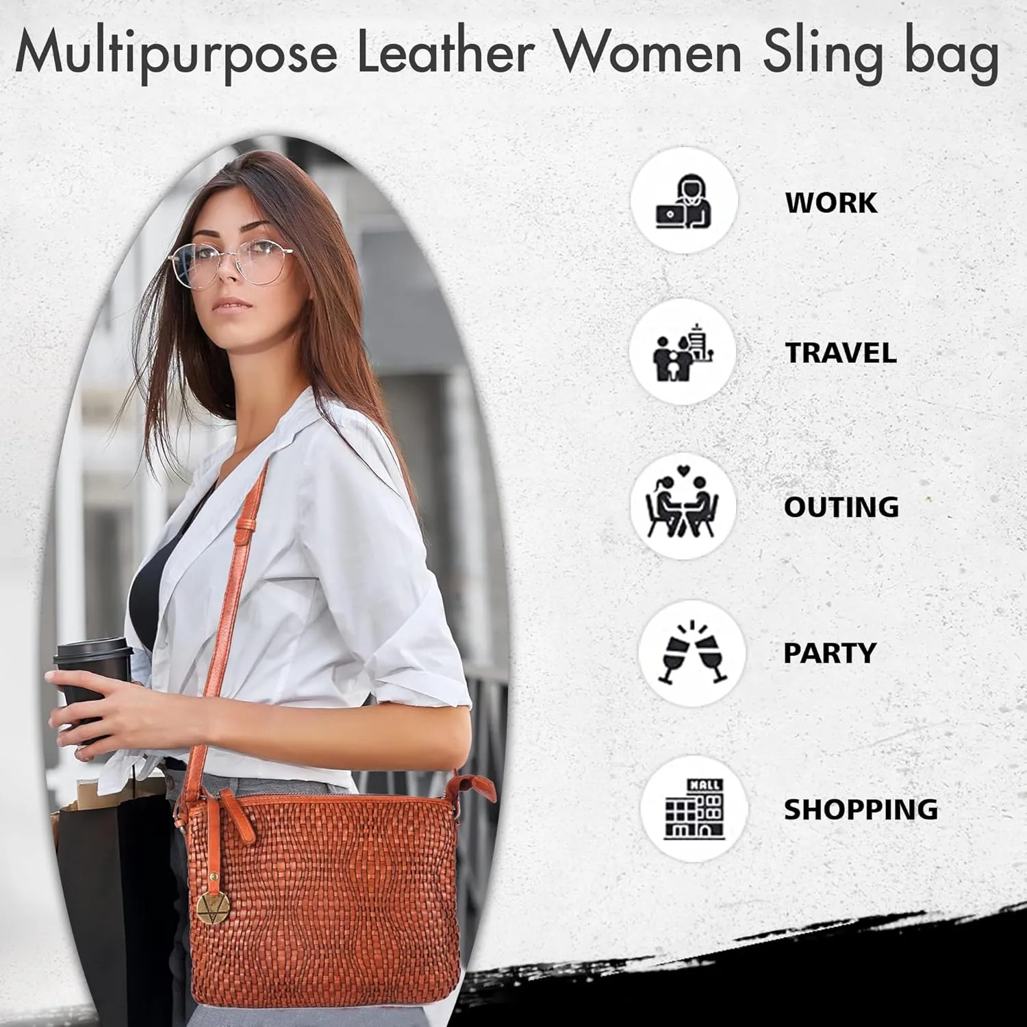 Genuine Leather Crossbody Sling Bag for Women - Trendy Casual Office Bag with Adjustable Strap