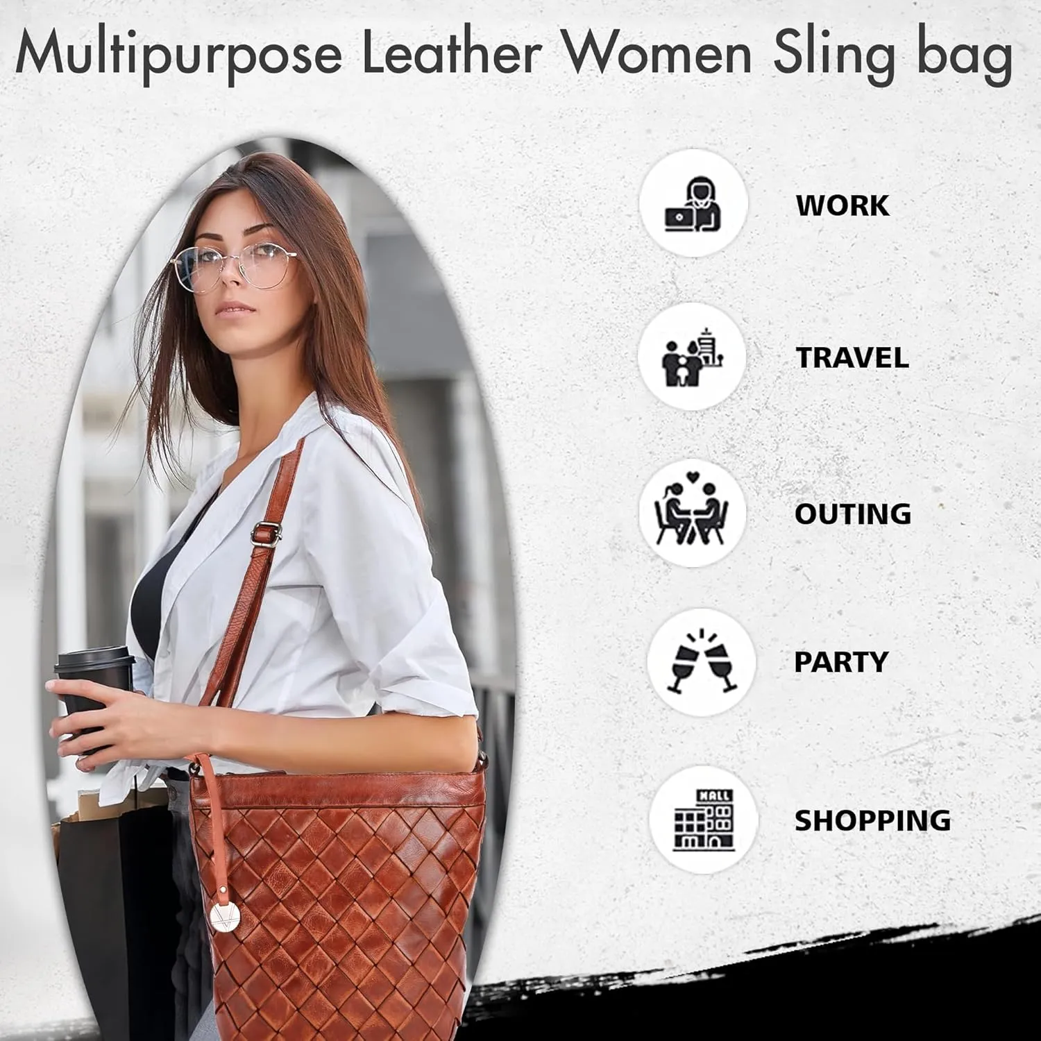 Genuine Leather Crossbody Sling Bag for Women - Trendy Casual Office Bag with Adjustable Strap