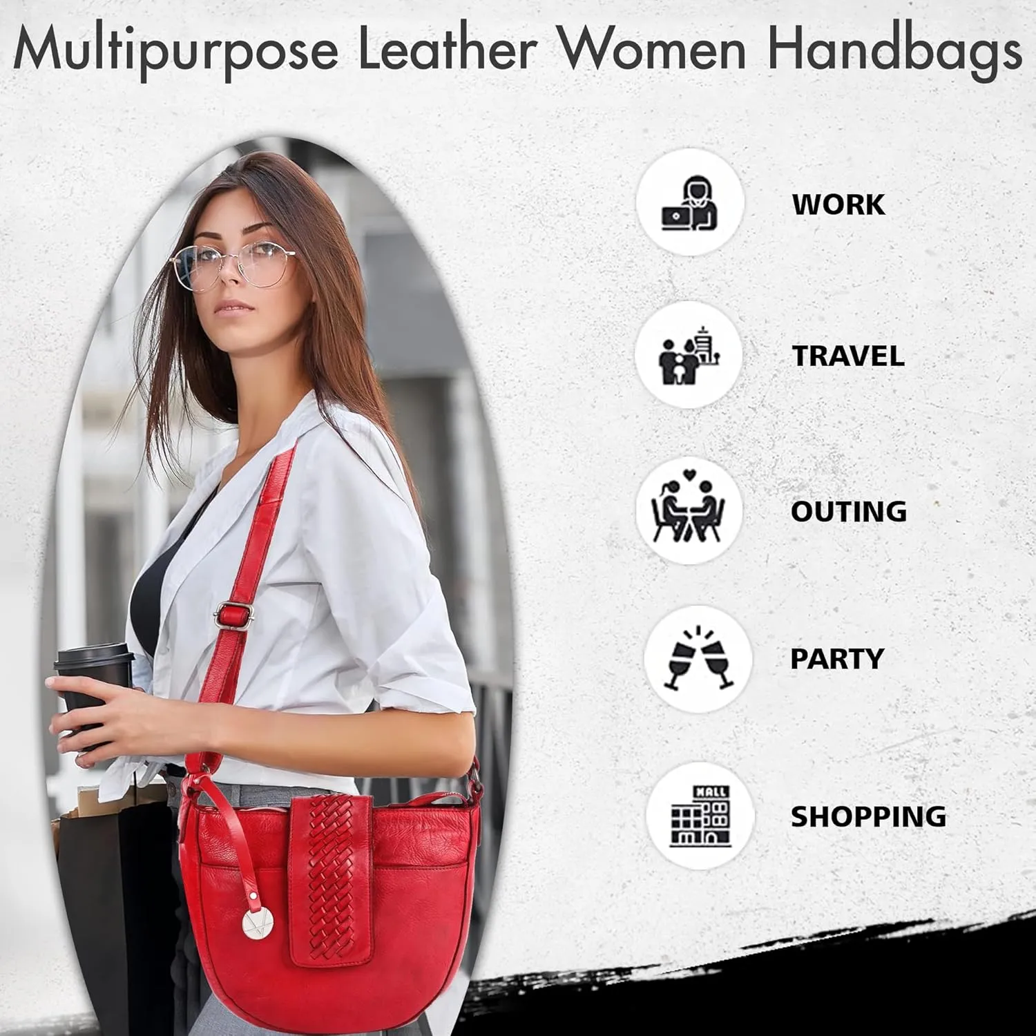 Genuine Leather Crossbody Sling Bag for Women - Trendy Casual Office Bag with Adjustable Strap