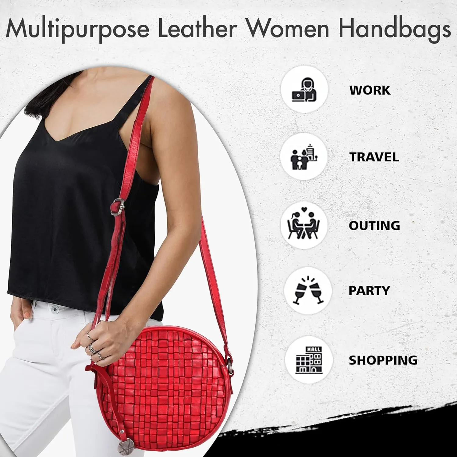 Genuine Leather Round Crossbody Bags For Women, Sling Bag For Women Crossbody Purse Trendy Casual