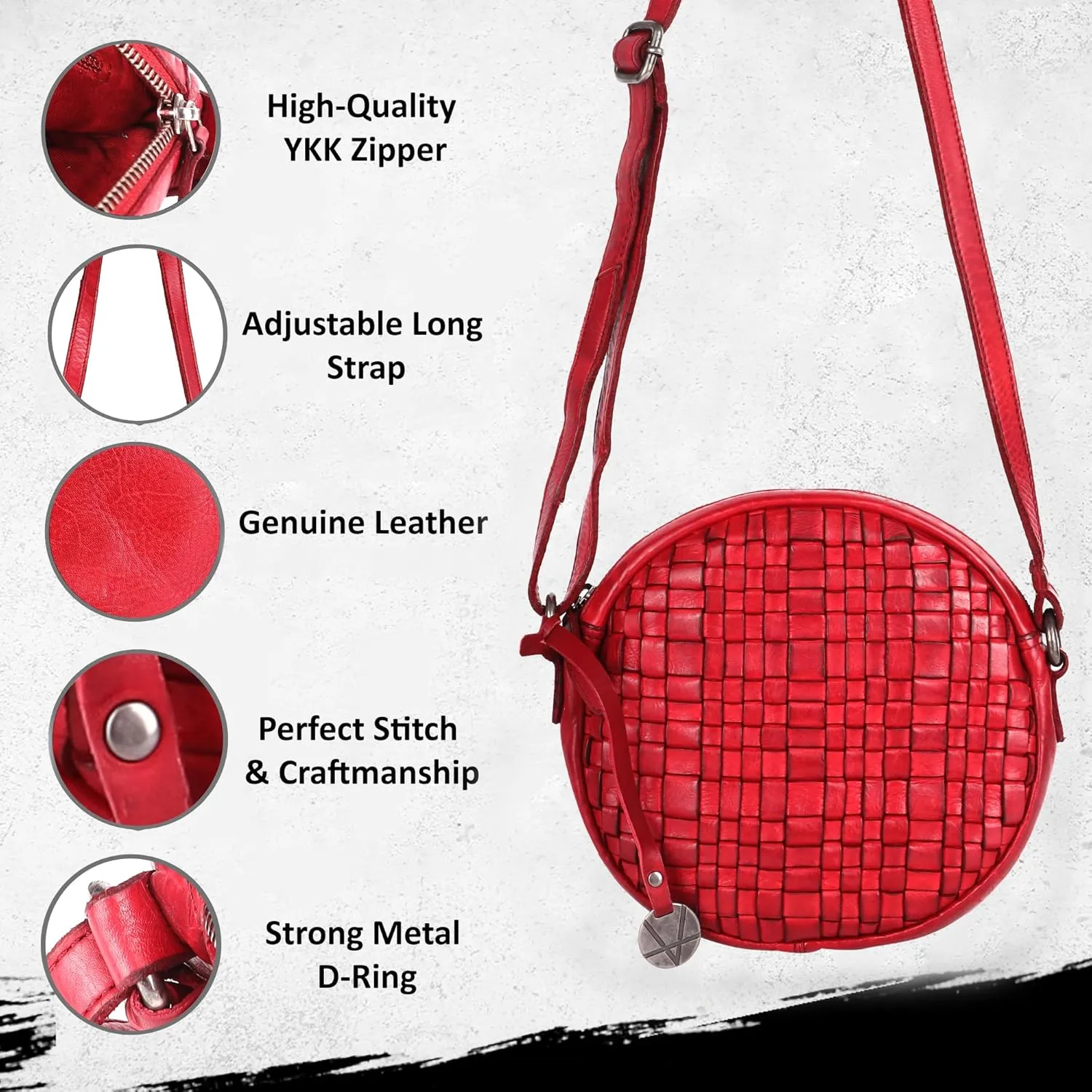 Genuine Leather Round Crossbody Bags For Women, Sling Bag For Women Crossbody Purse Trendy Casual