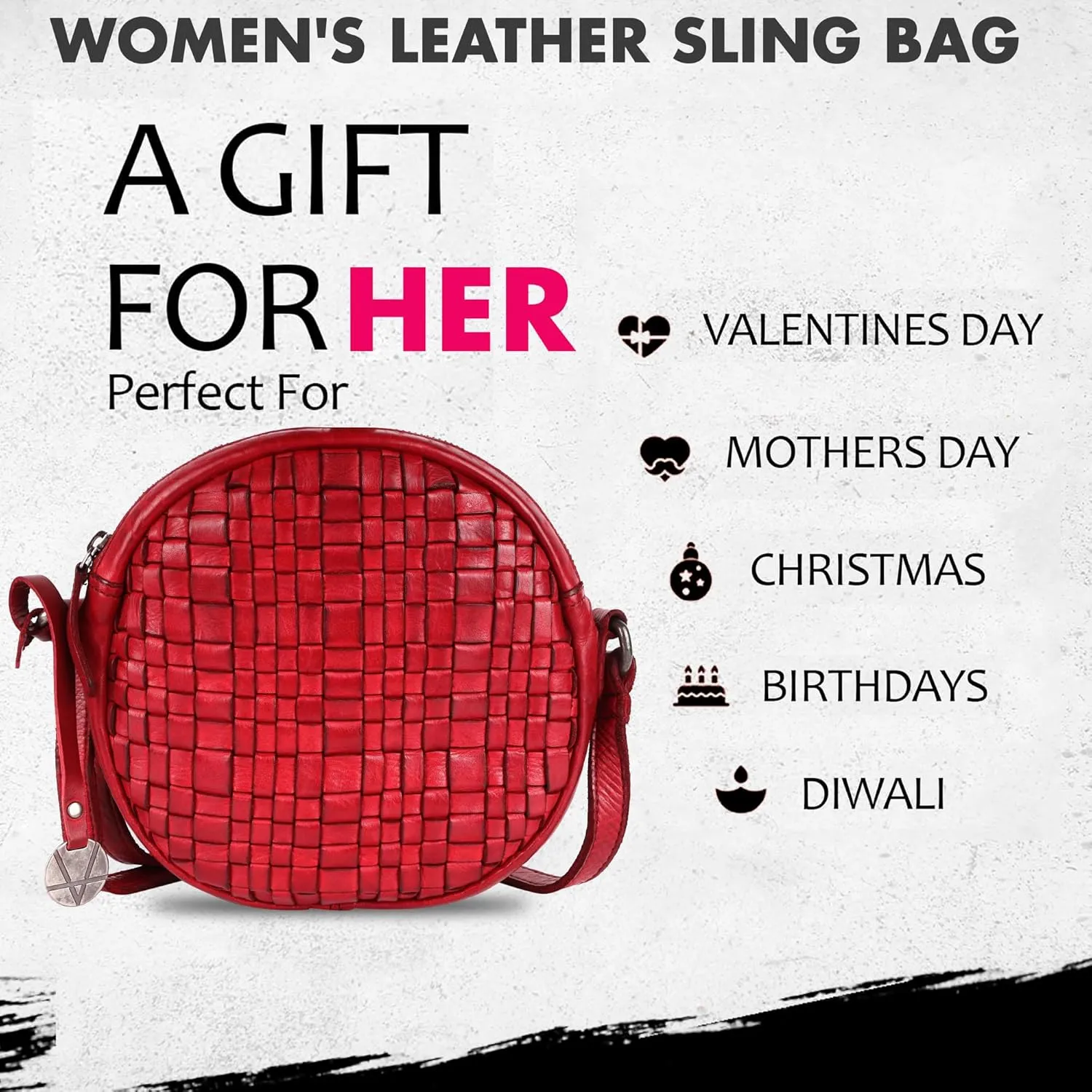 Genuine Leather Round Crossbody Bags For Women, Sling Bag For Women Crossbody Purse Trendy Casual