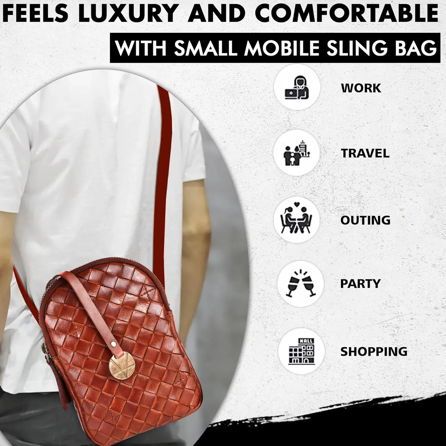 Genuine Leather Small Leather Crossbody Bags For Women Cell Phone Purse With Adjustable & Detachable Strap