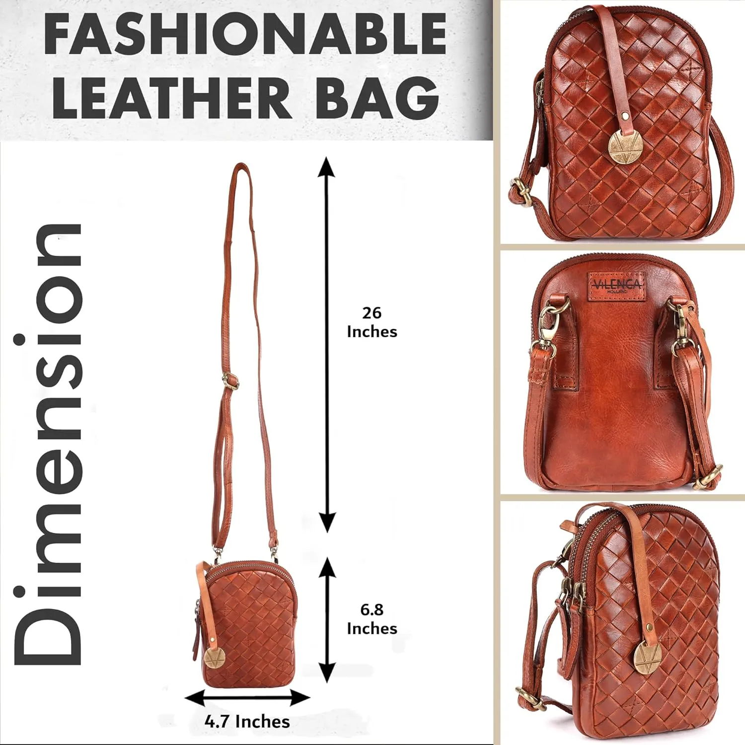 Genuine Leather Small Leather Crossbody Bags For Women Cell Phone Purse With Adjustable & Detachable Strap