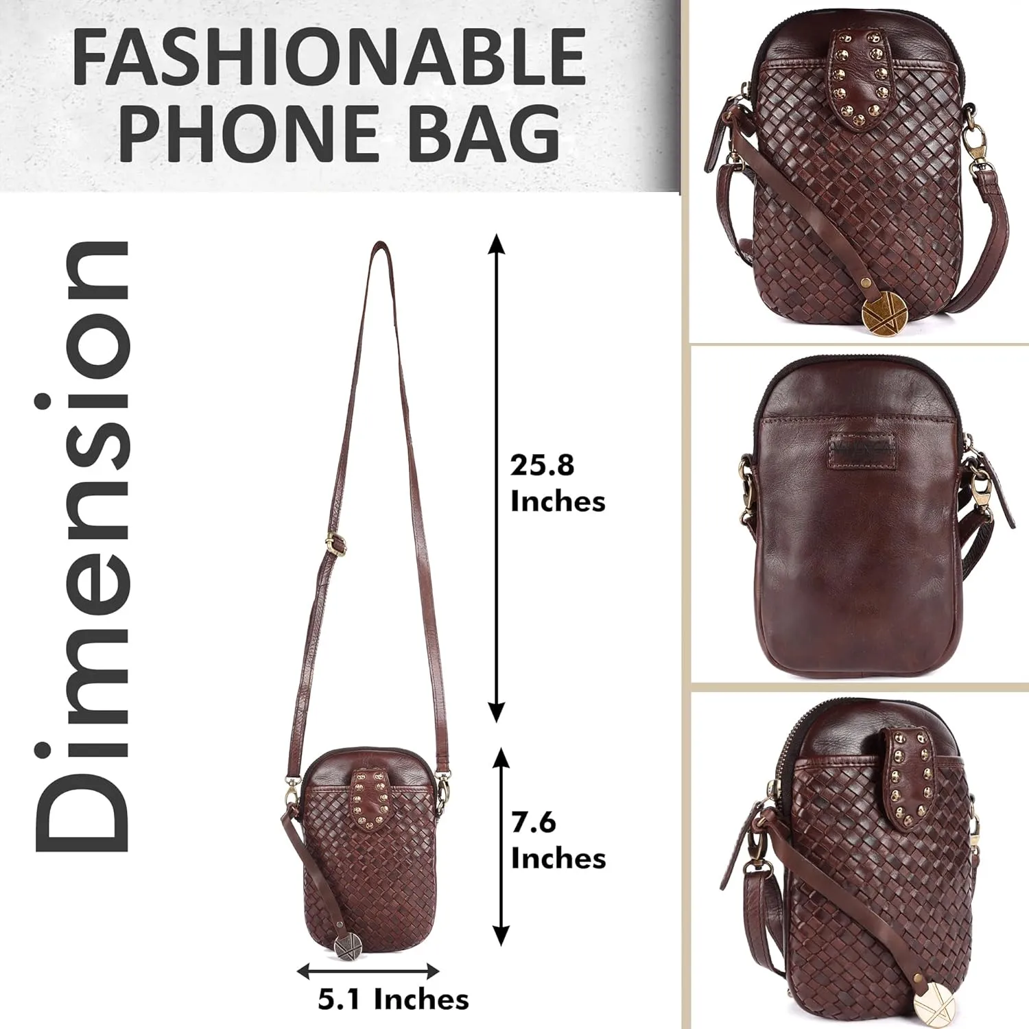 Genuine Leather Small Leather Crossbody Bags For Women Cell Phone Purse With Adjustable & Detachable Strap