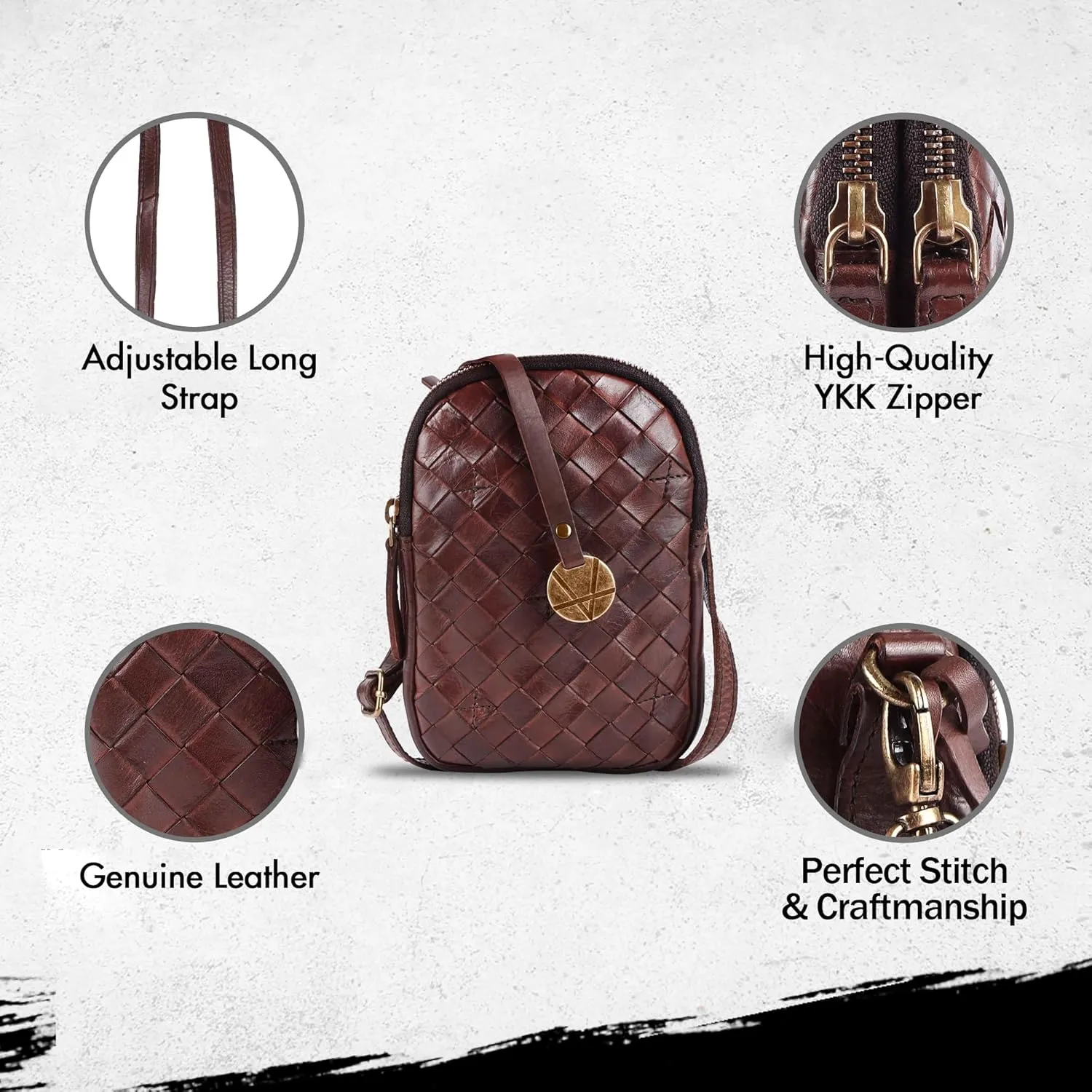 Genuine Leather Small Leather Crossbody Bags For Women Cell Phone Purse With Adjustable & Detachable Strap