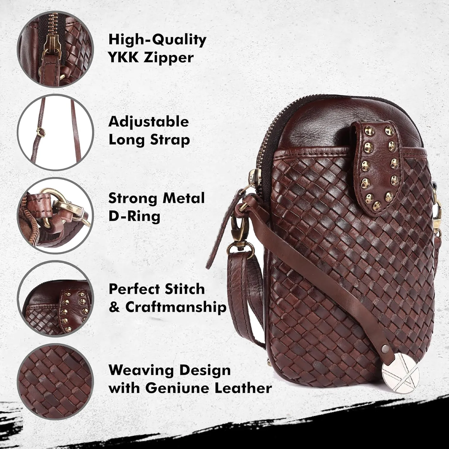 Genuine Leather Small Leather Crossbody Bags For Women Cell Phone Purse With Adjustable & Detachable Strap