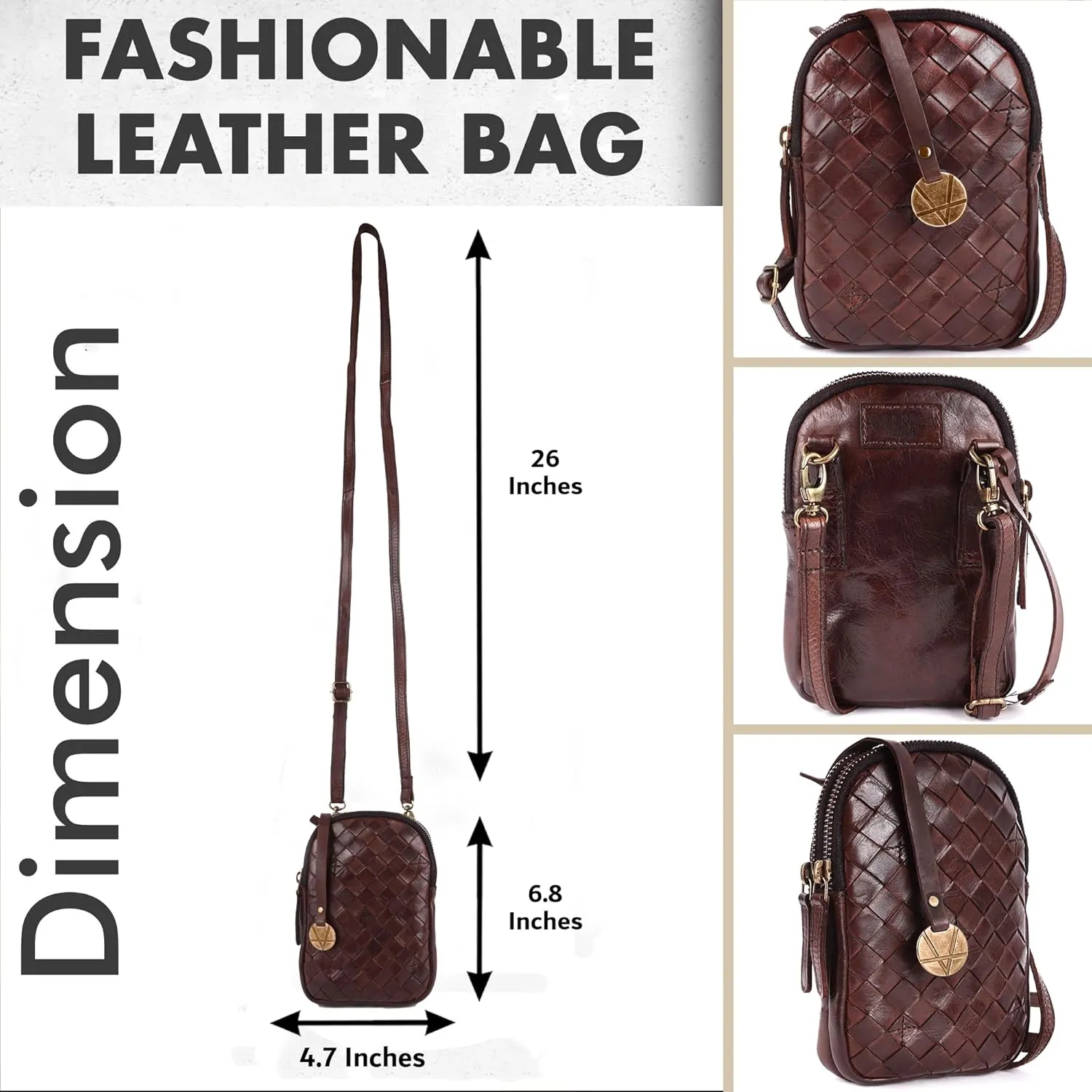 Genuine Leather Small Leather Crossbody Bags For Women Cell Phone Purse With Adjustable & Detachable Strap