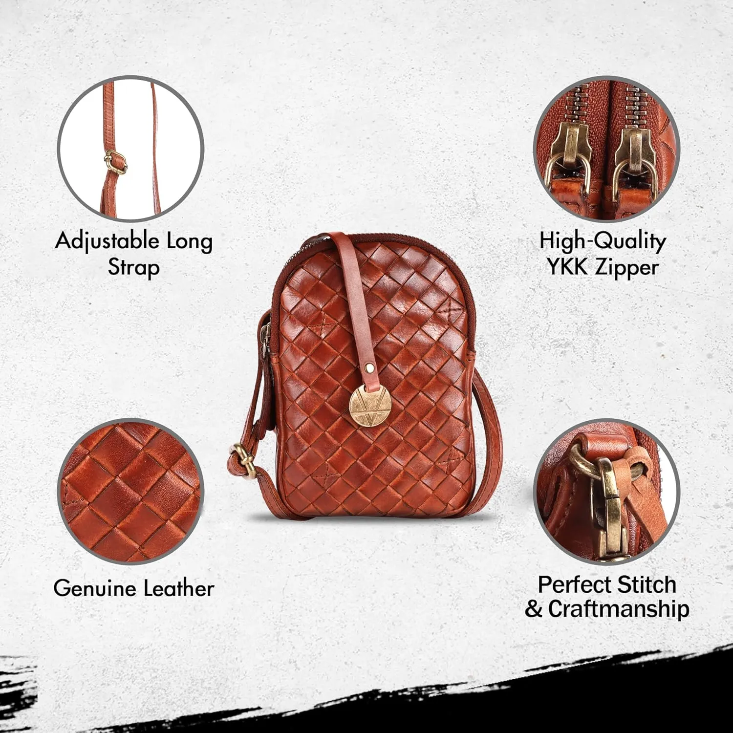 Genuine Leather Small Leather Crossbody Bags For Women Cell Phone Purse With Adjustable & Detachable Strap
