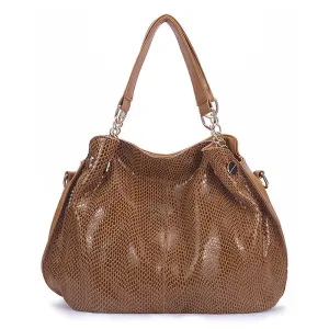 Genuine Leather Snake Pattern Tote Bag - Large Capacity Street Fashion Shoulder Handbag