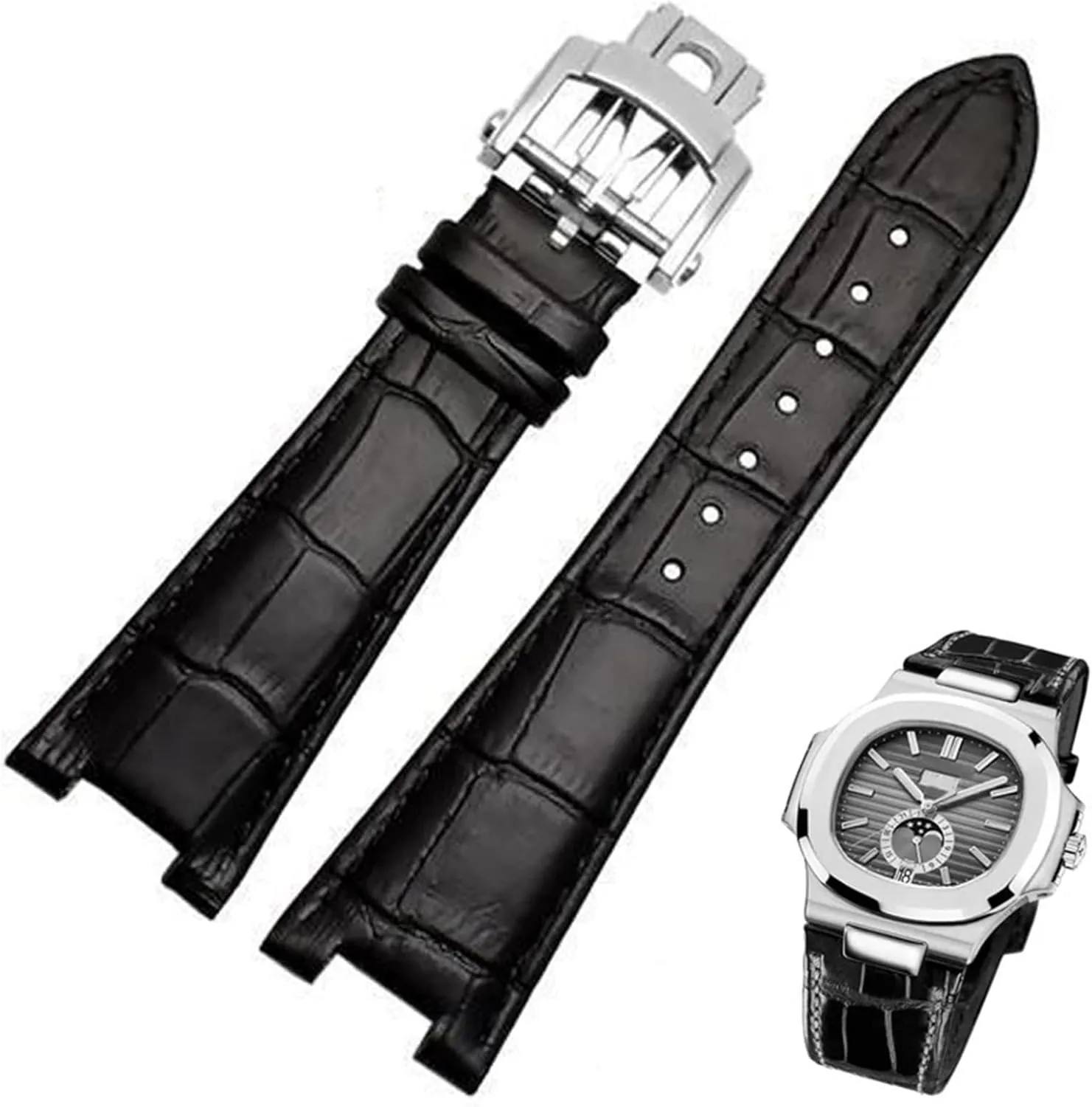 Genuine Leather Watch band Fit For Patek Philippe 5711 5712G Nautilus Brown Black Blue Soft Cowhide Watch Straps 25mmX13mm
