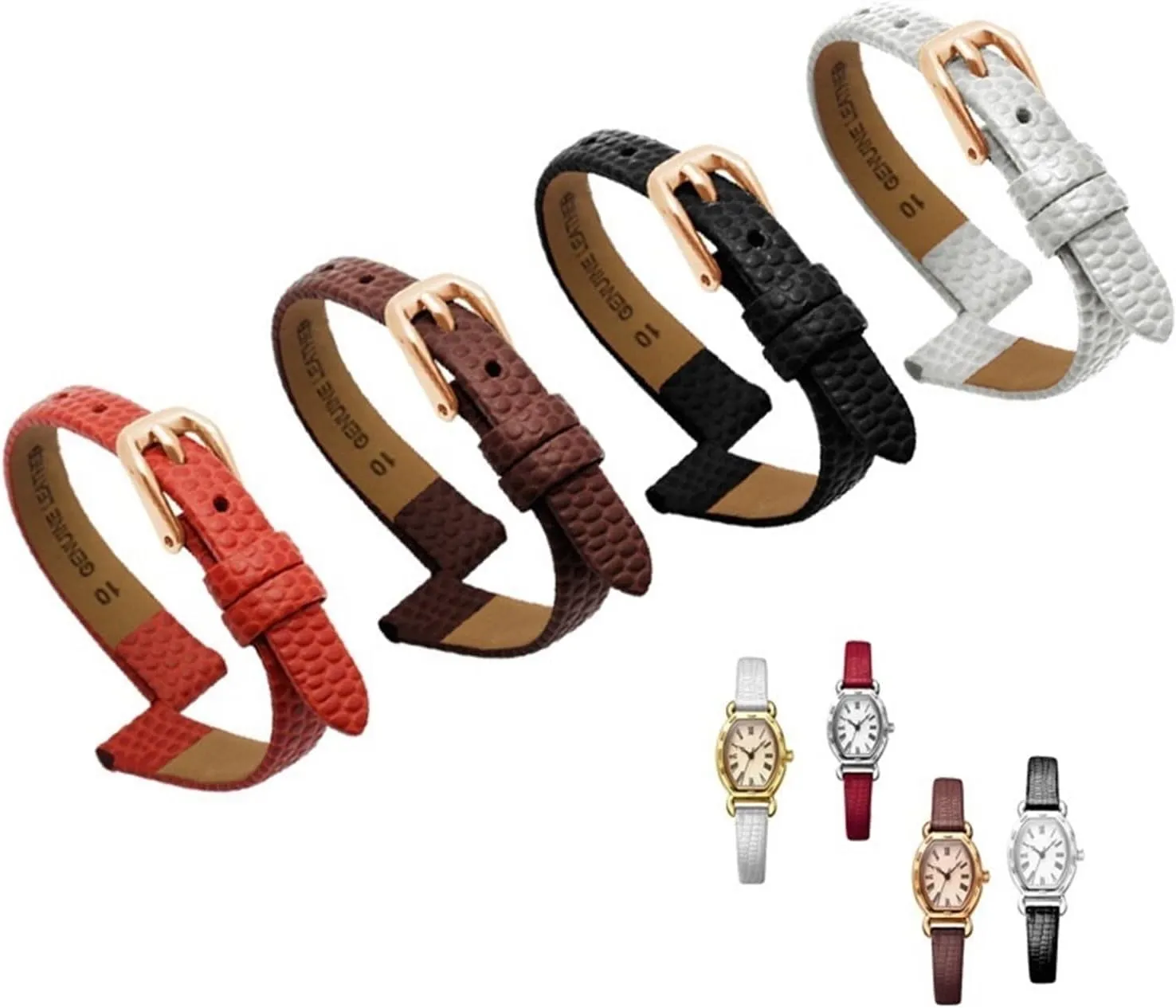 Genuine Leather Watchband womens bracelet 6mm 8mm 10mm 12mm lizards leather watch strap small wristwatches belt Pin buckle