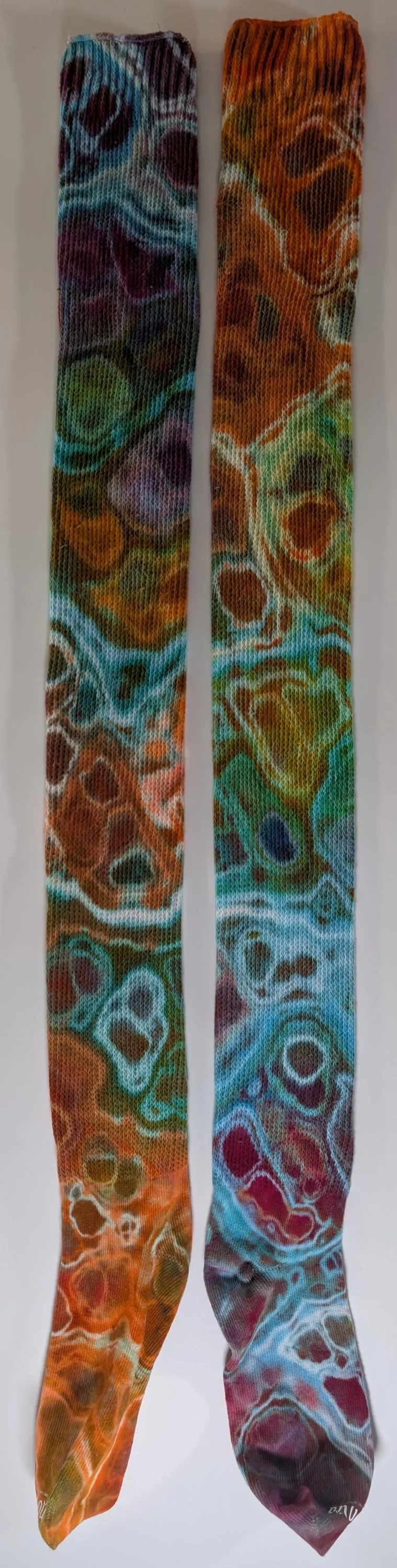 Geode Ice Dye Tie Dye on a Pair of Dharma Trading Company Cotton Blend (89% Cotton/9 Nylon/2 Spandex) Thigh High Socks