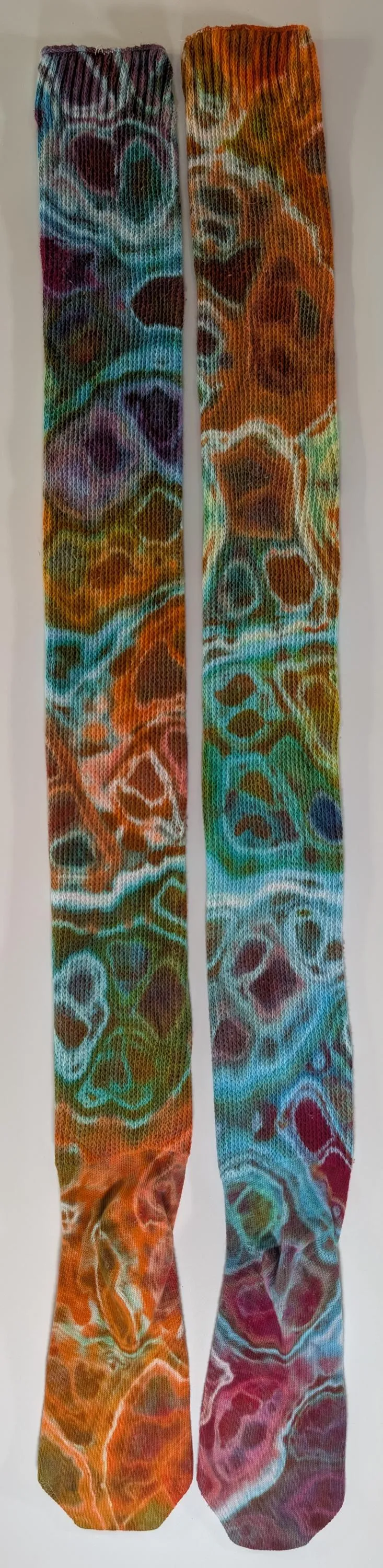 Geode Ice Dye Tie Dye on a Pair of Dharma Trading Company Cotton Blend (89% Cotton/9 Nylon/2 Spandex) Thigh High Socks