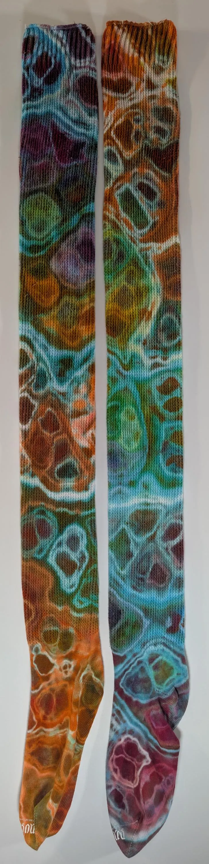 Geode Ice Dye Tie Dye on a Pair of Dharma Trading Company Cotton Blend (89% Cotton/9 Nylon/2 Spandex) Thigh High Socks