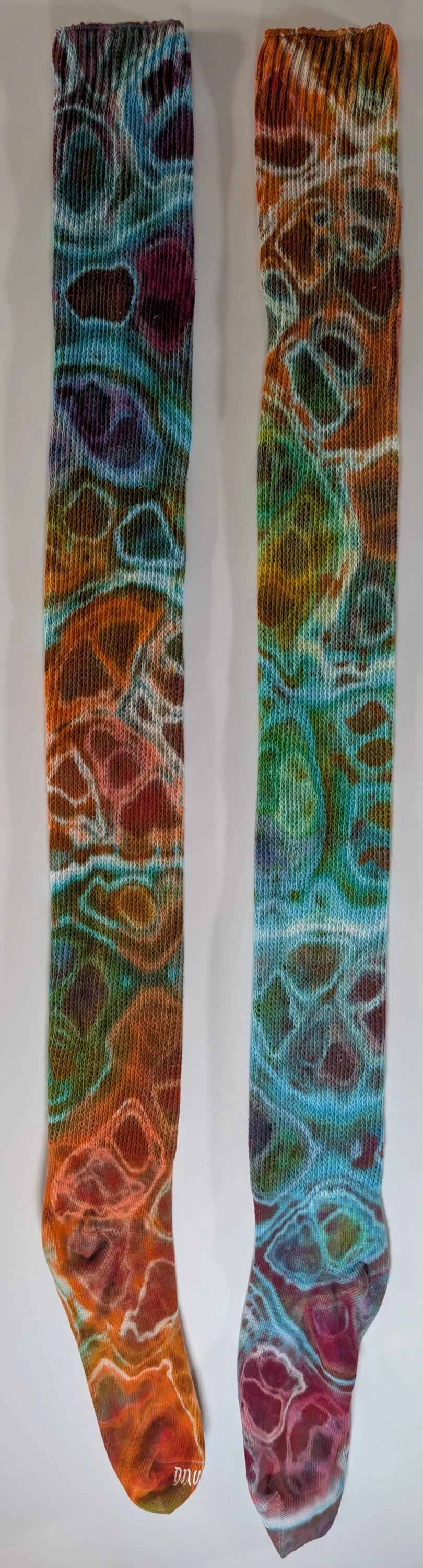 Geode Ice Dye Tie Dye on a Pair of Dharma Trading Company Cotton Blend (89% Cotton/9 Nylon/2 Spandex) Thigh High Socks