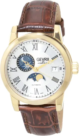 Gevril Men's Madison Swiss Automatic Date and Moon Phase Watch, Genuine Leather Strap