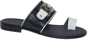 Giampieronicola 5233 Italian Navy/White Sandals with Crocodile Print and Ornament