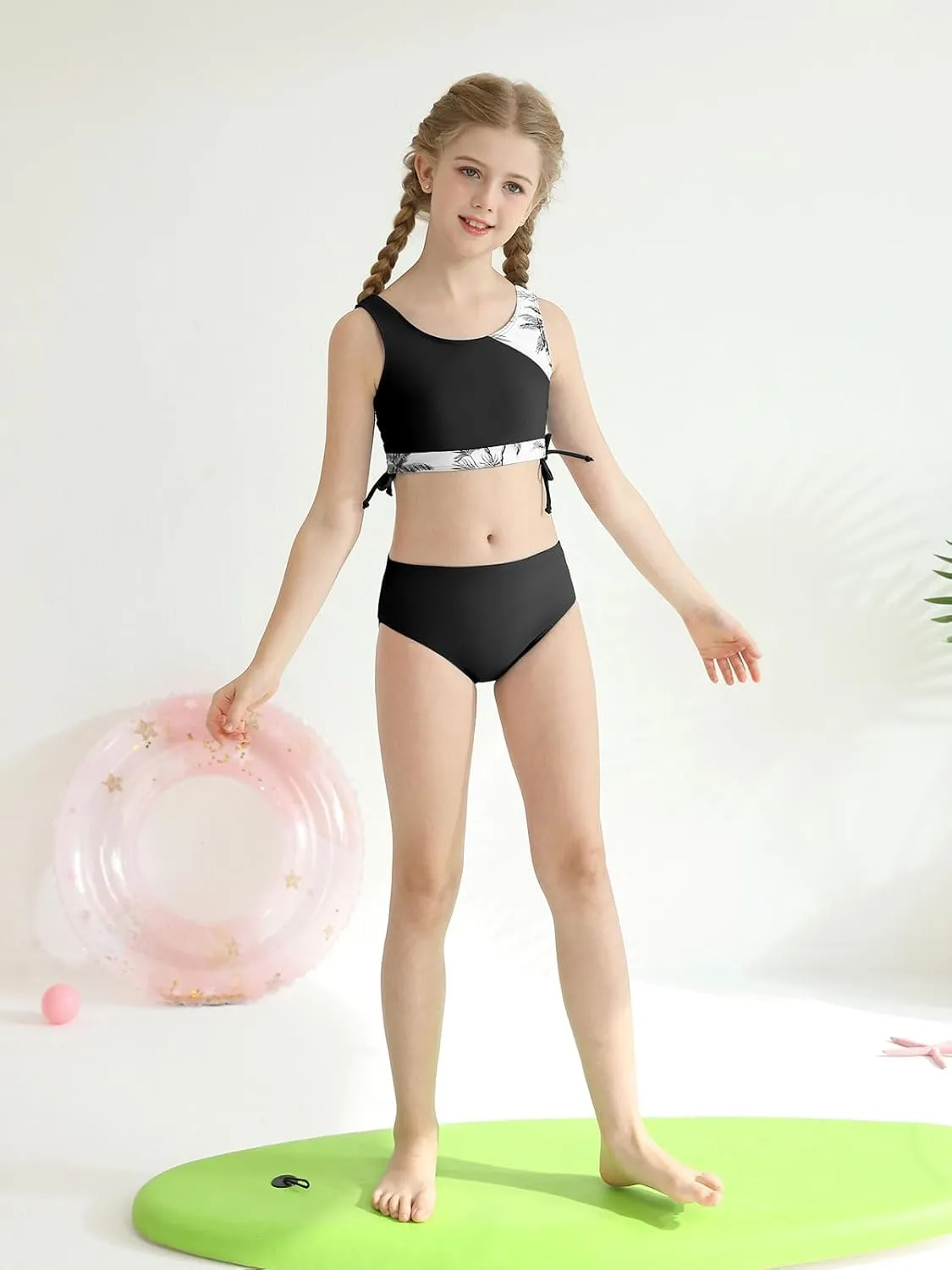 Girl's 3 Piece Bikini Bathing Suit Printed Sport Swimsuits with Shorts Cove Up Sets Teen Girl's Swimwear