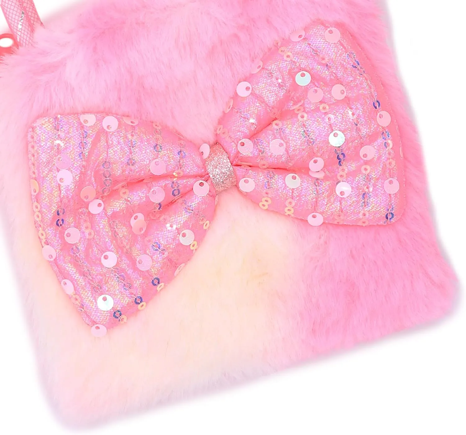 Girls Kids Fluffy Fuzzy Bowknot Crossbody Purse Cute Animal Rainbow Tie Dye Plush Shoulder Bag Coin Purse