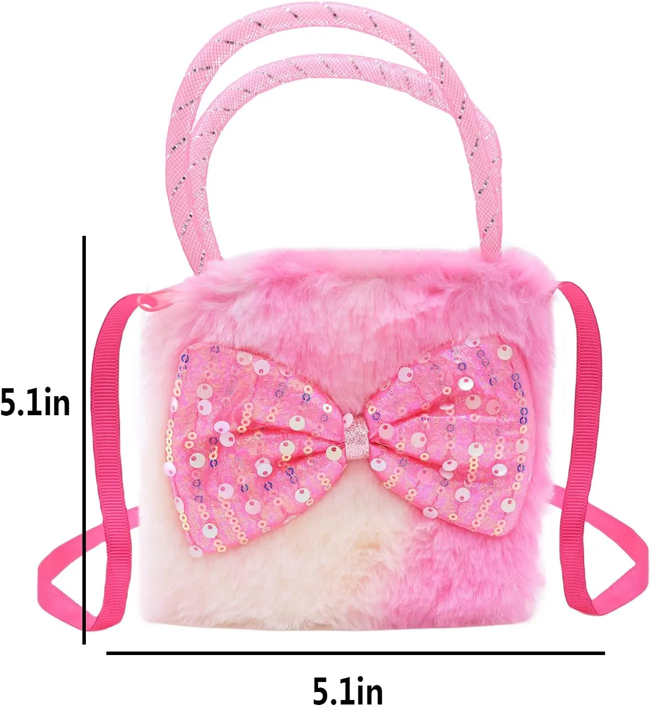 Girls Kids Fluffy Fuzzy Bowknot Crossbody Purse Cute Animal Rainbow Tie Dye Plush Shoulder Bag Coin Purse