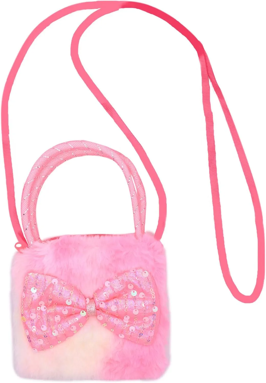 Girls Kids Fluffy Fuzzy Bowknot Crossbody Purse Cute Animal Rainbow Tie Dye Plush Shoulder Bag Coin Purse