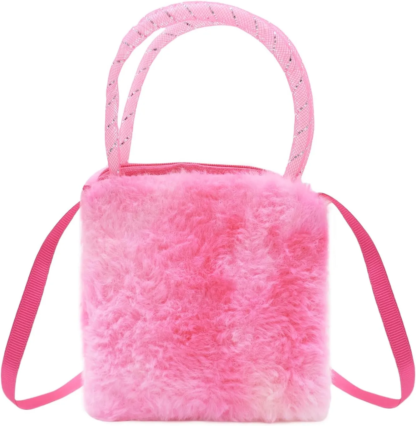 Girls Kids Fluffy Fuzzy Bowknot Crossbody Purse Cute Animal Rainbow Tie Dye Plush Shoulder Bag Coin Purse