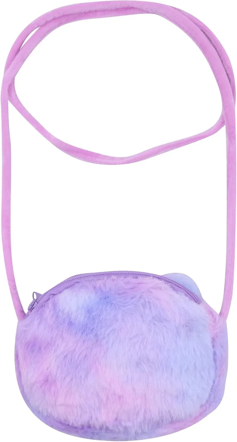 Girls Kids Fluffy Fuzzy Cat Crossbody Purse Cute Animal Rainbow Tie Dye Plush Shoulder Bag Coin Purse