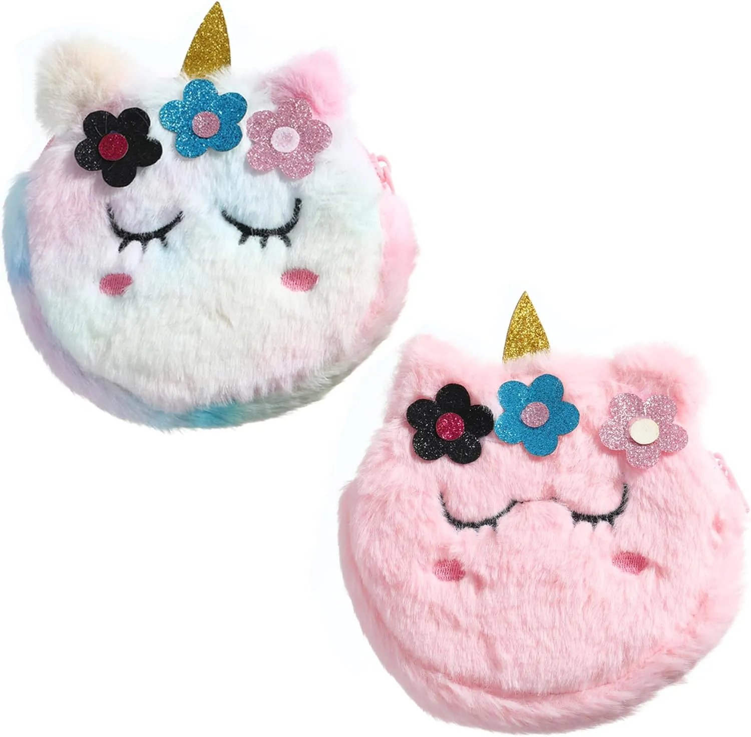 Girls Kids Fluffy Fuzzy Unicorn Crossbody Purse Cute Animal Rainbow Tie Dye Plush Shoulder Bag Coin Purse