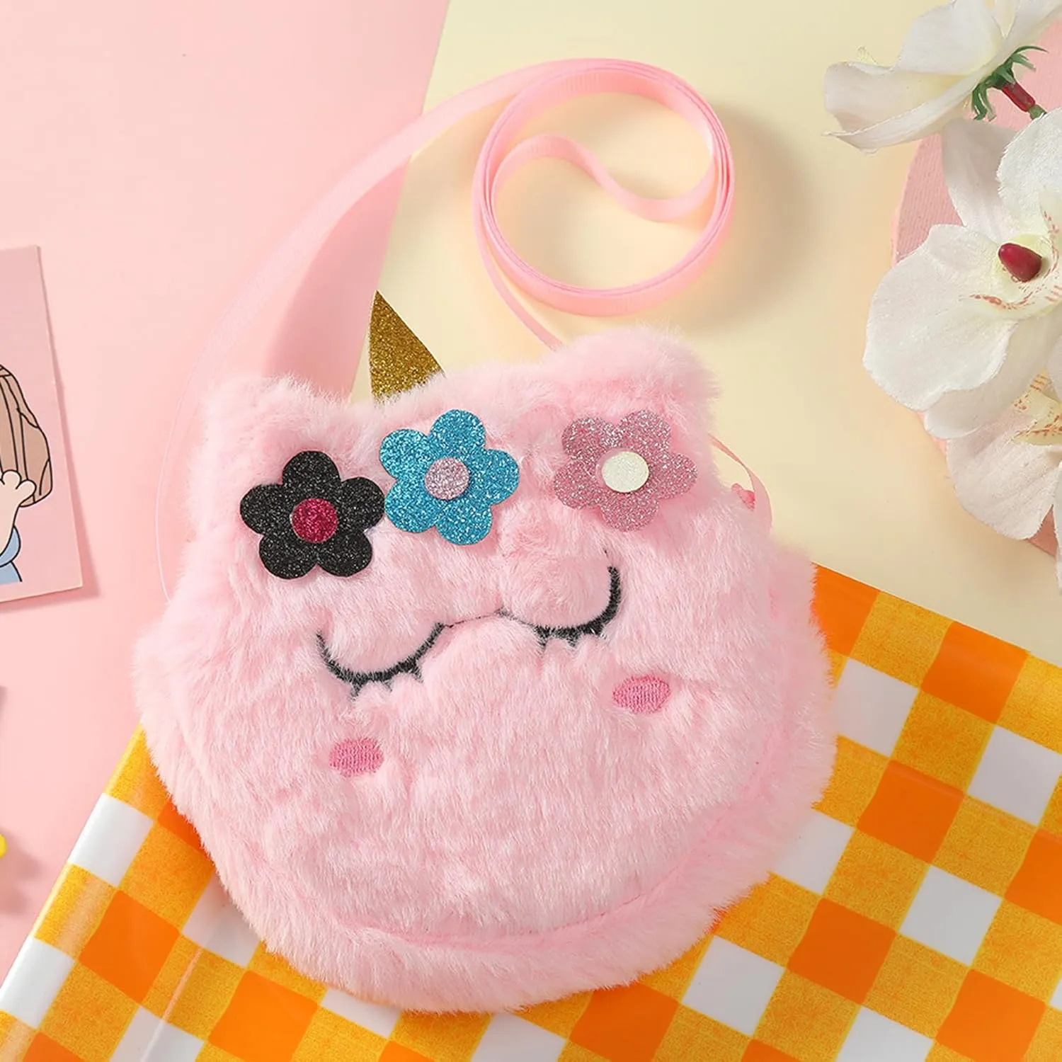Girls Kids Fluffy Fuzzy Unicorn Crossbody Purse Cute Animal Rainbow Tie Dye Plush Shoulder Bag Coin Purse
