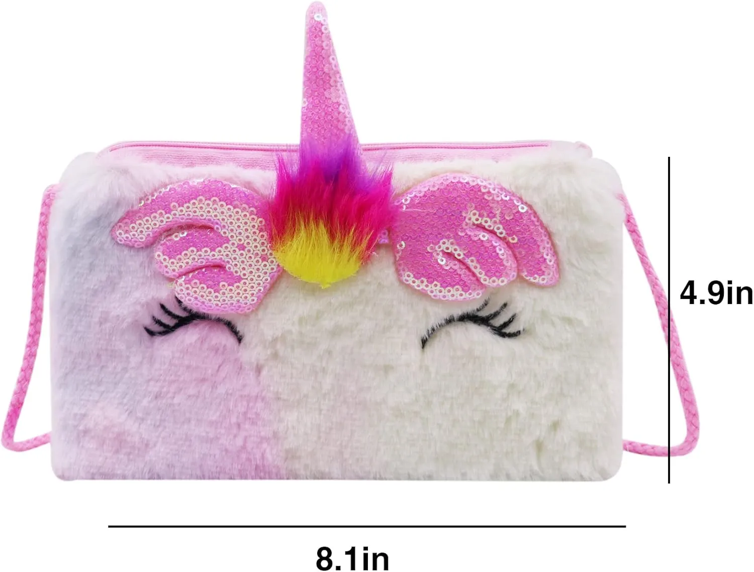 Girls Kids Fluffy Fuzzy Unicorn Crossbody Purse Cute Animal Rainbow Tie Dye Plush Shoulder Bag Coin Purse